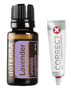 bottle of lavender essential oil and tube of correctX bottle of lavender essential oil and tube of correctX