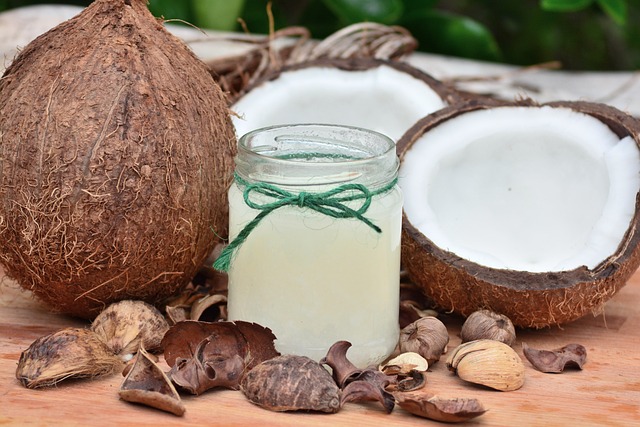 coconuts and a jar of coconut oil