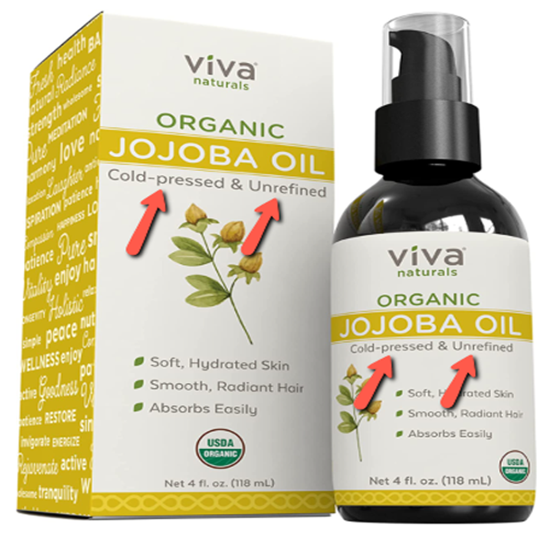 picture of cold pressed, unrefined organic Jojoba oil