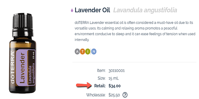 lavender from the doTERRA website indicating its retail price