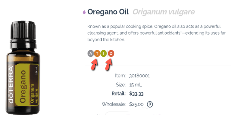 picture of oregano oil showing the "T" and "D" designators that means you can apply this oil topically but must always dilute it before applying it to the skin. picture of oregano oil showing the "T" and "D" designators that means you can apply this oil topically but must always dilute it before applying it to the skin.