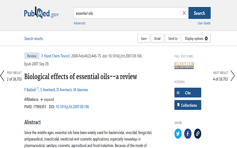 screenshot from pub med of the article "Biological Effects of Essential Oils: A Review"
